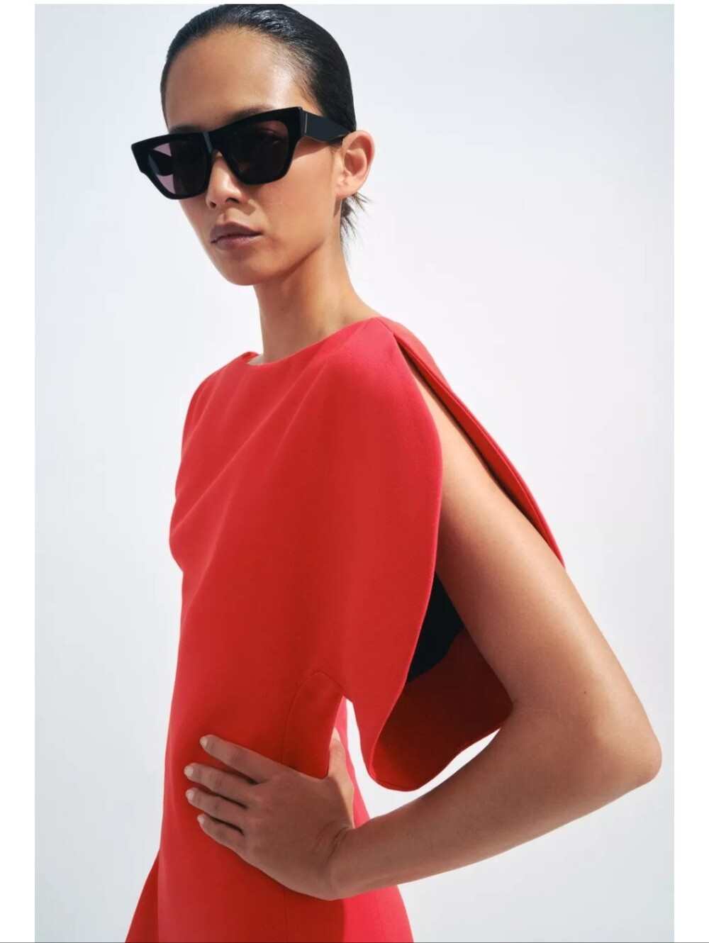 Zara Vibrant Red Midi Dress with Cape Details